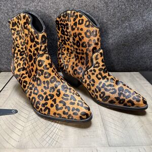 Schutz‎ Jemima Boots Womens Size 7.5B Leopard Haircalf Leather Ankle Booties